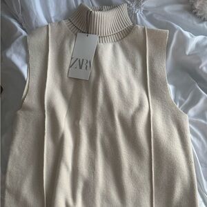 Zara Beige Turtle-Neck Tank Top
